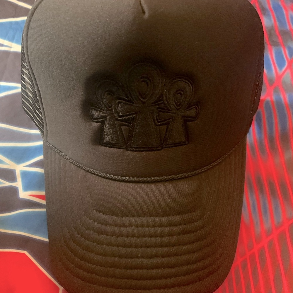 All Blk 3x Ankh rsmxnyc trucker hat mesh back